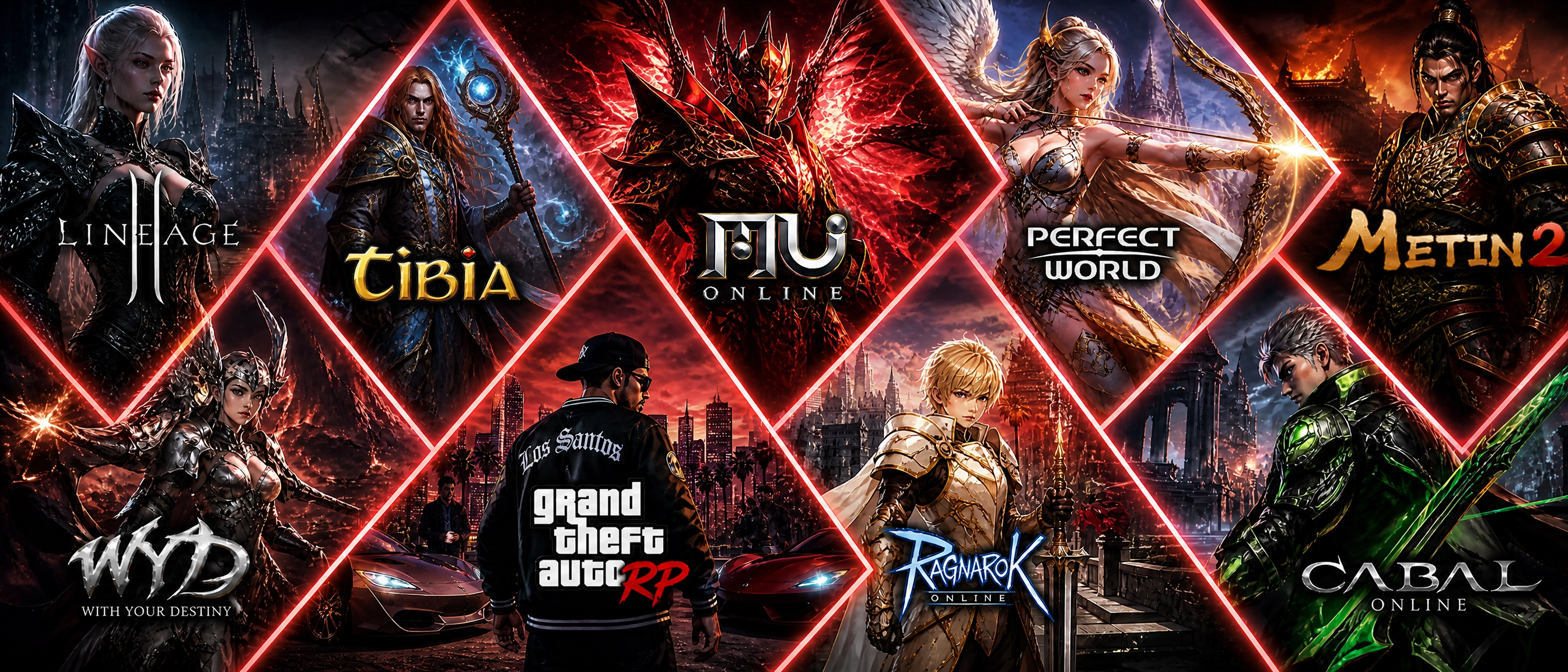 Jogos divulgados pela Daeron Zeira TV: Lineage 2, Tibia, MU Online, Perfect World, Metin2, WYD, GTA RP, Ragnarok Online e Cabal Online